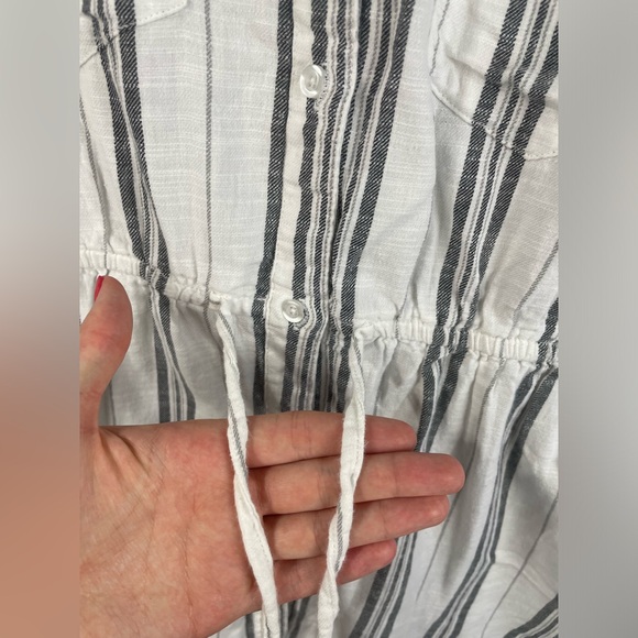 Japna White Button Up Striped Tie Waist Shirt Dress with Pockets L Women’s EUC - Picture 2 of 11